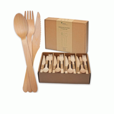 Eco-Friendly Biodegradable Forks Spoons Knife Disposable Cutlery Wooden 