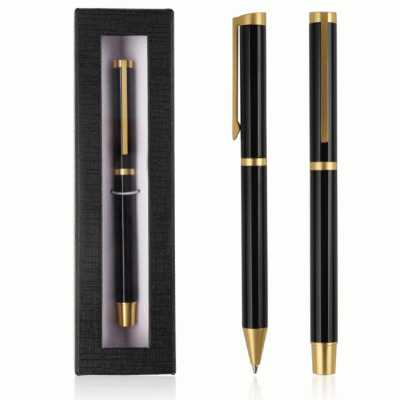 Customized Black Signature Pen with Laser Logo Simplicity Metal Pen for Office and Conference Gift SET with Gift Box-Good products from ProductClub 