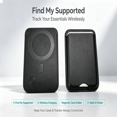 Magnetic Card Holder with Built-in Find My Tracker & Wireless Charging 