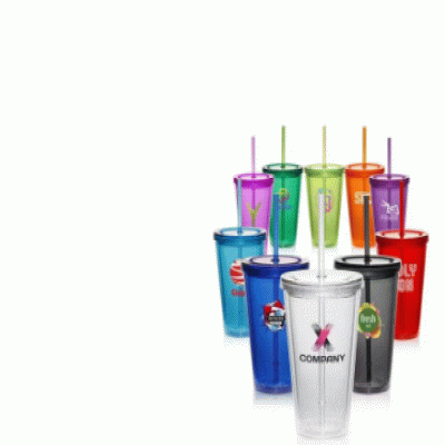 Perfect Promotional Gift-Custom Branded 16 oz. Double Wall Acrylic Tumbler With Straw — Printed With Your Logo 