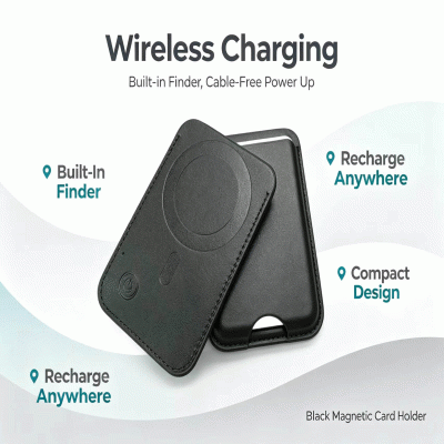 Magnetic Card Holder with Built-in Find My Tracker & Wireless Charging 