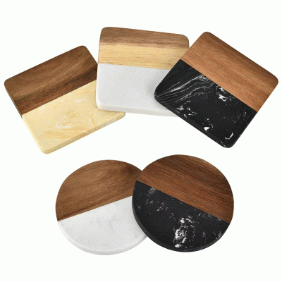Amazon Hot Selling Marble and Bamboo Coaster Set 