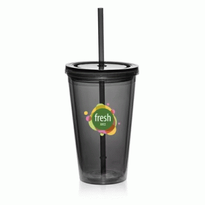 Perfect Promotional Gift-Custom Branded 16 oz. Double Wall Acrylic Tumbler With Straw — Printed With Your Logo 