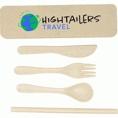 The Gift of Nature -Custom Branded Natureware Wheat Straw Cutlery Set — Printed With Your Logo 