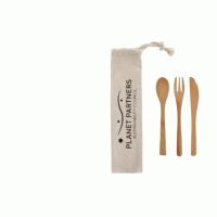 Popular Bamboo Utensil Set in Cotton Travel Pouch--Printed With Your Logo