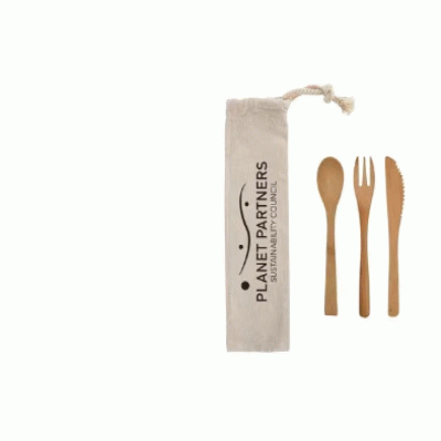 Popular Bamboo Utensil Set in Cotton Travel Pouch--Printed With Your Logo 